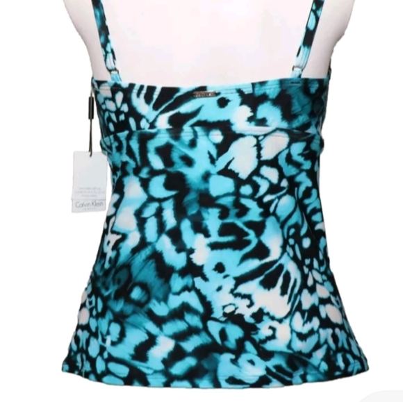 NWT Calvin Klein Aqua Blue Gold accent Tankini Top Small - Picture 3 of 9